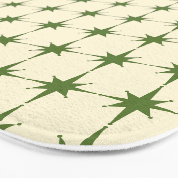 Mid Century Modern Atomic Stars Grid in Retro Christmas Green and Cream Bath Mat Gallery Image 3