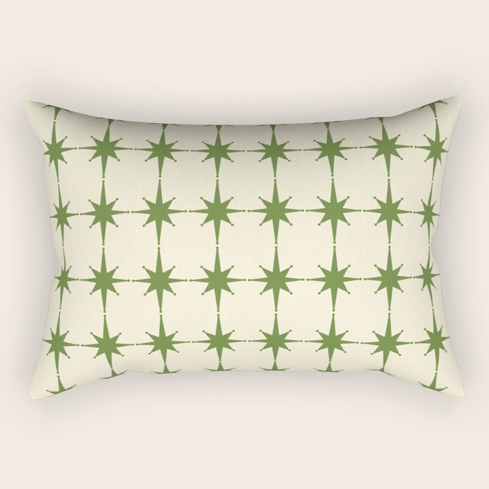Mid Century Modern Atomic Stars Grid in Retro Christmas Green and Cream Rectangular Pillow Gallery Image 2