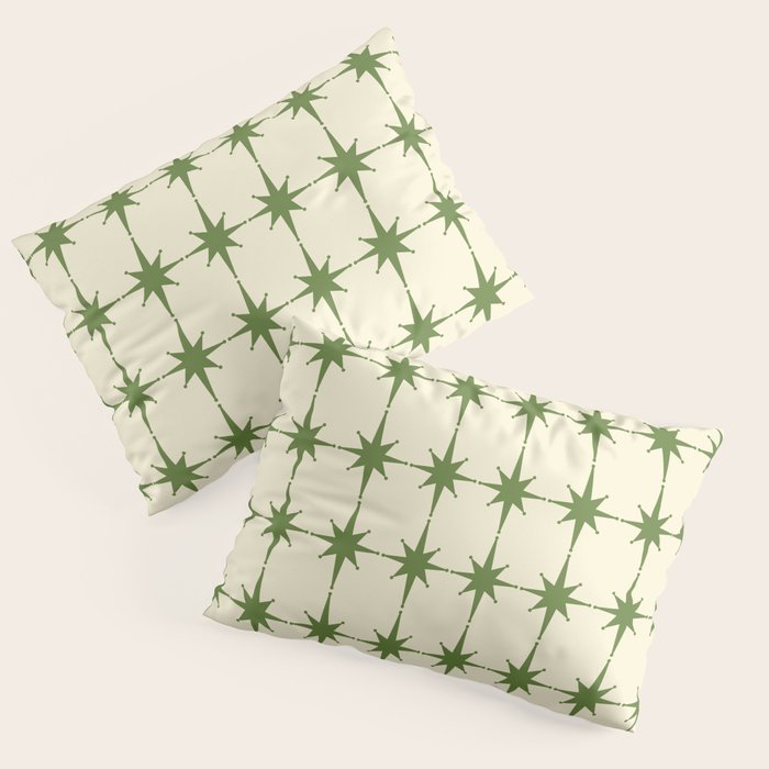 Mid Century Modern Atomic Stars Grid in Retro Christmas Green and Cream Pillow Sham Gallery Image 1