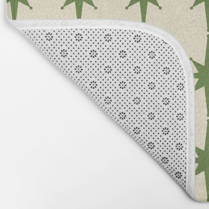 Mid Century Modern Atomic Stars Grid in Retro Christmas Green and Cream Bath Mat Gallery Image 2