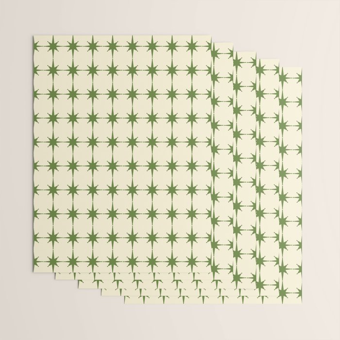 Mid Century Modern Atomic Stars Grid in Retro Christmas Green and Cream Wrapping Paper Gallery Image 3