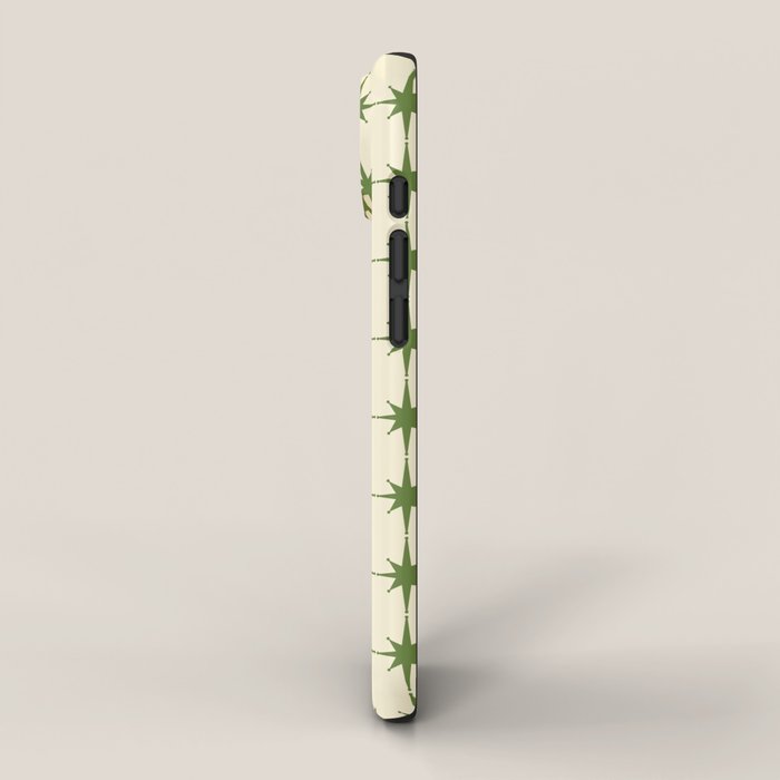 Mid Century Modern Atomic Stars Grid in Retro Christmas Green and Cream iPhone Case Gallery Image 2