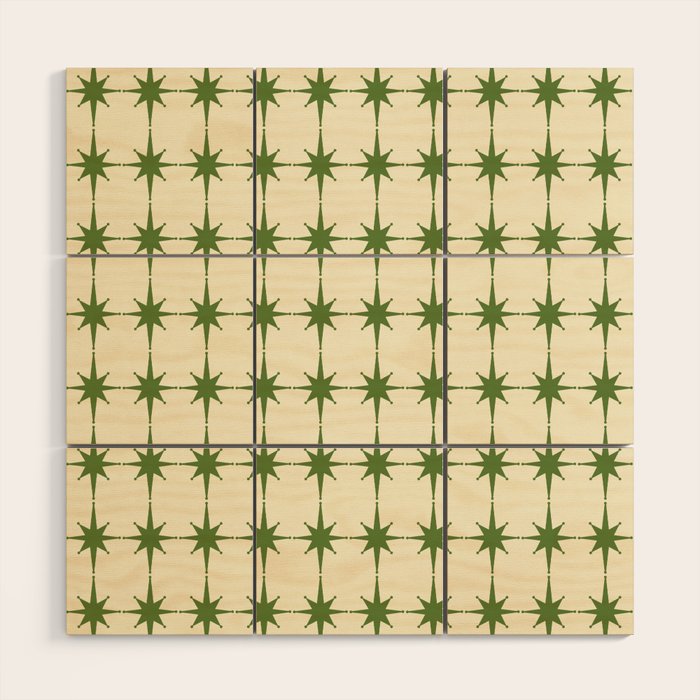 Mid Century Modern Atomic Stars Grid in Retro Christmas Green and Cream Wood Wall Art Gallery Image 1