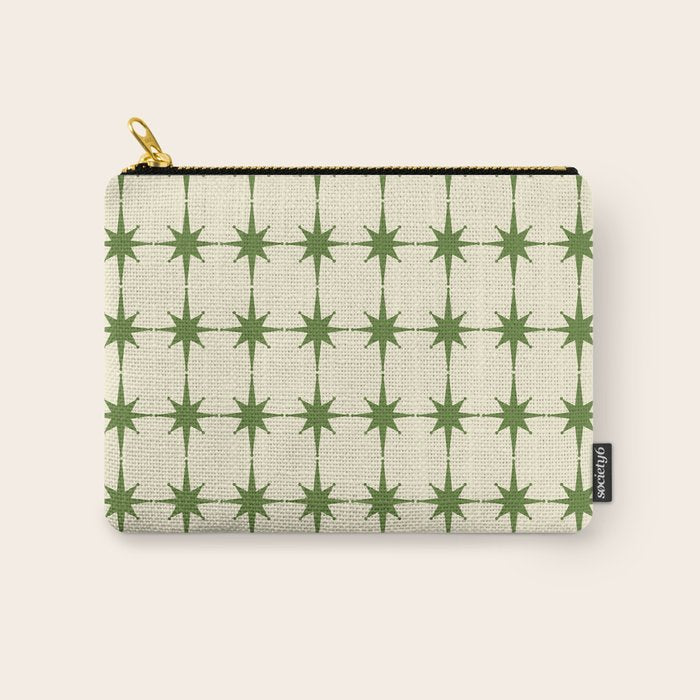 Mid Century Modern Atomic Stars Grid in Retro Christmas Green and Cream Carry All Pouch Gallery Image 1