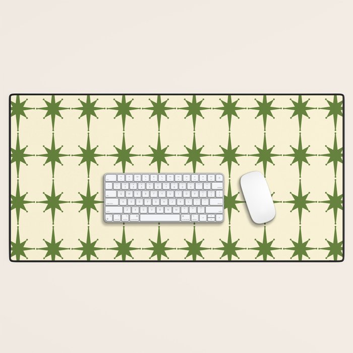 Mid Century Modern Atomic Stars Grid in Retro Christmas Green and Cream Desk Mat Gallery Image 1