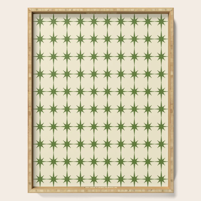 Mid Century Modern Atomic Stars Grid in Retro Christmas Green and Cream Serving Tray Gallery Image 1