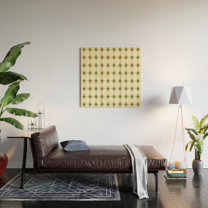 Mid Century Modern Atomic Stars Grid in Retro Christmas Green and Cream Wood Wall Art Gallery Image 2