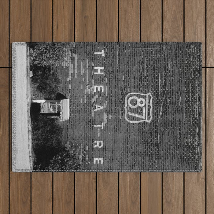 Drive in Movie Theater Black and White Outdoor Rug Gallery Image 1