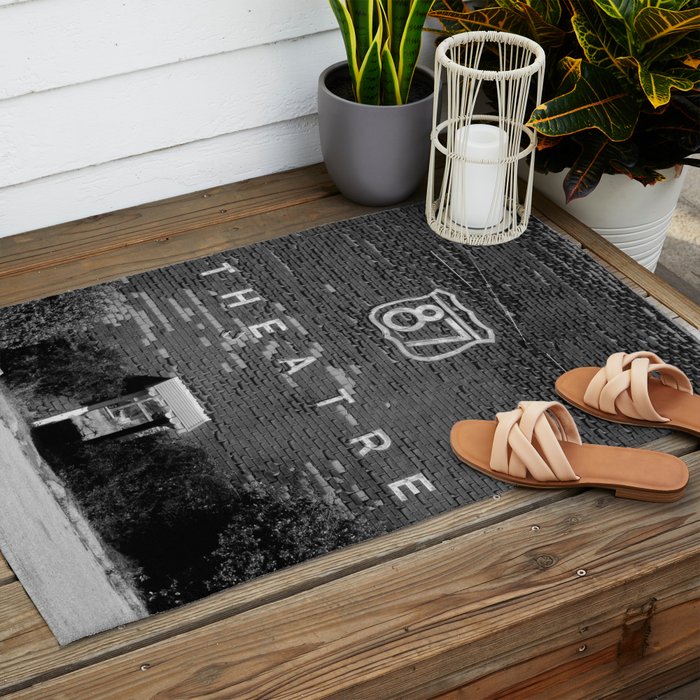 Drive in Movie Theater Black and White Outdoor Rug Gallery Image 2