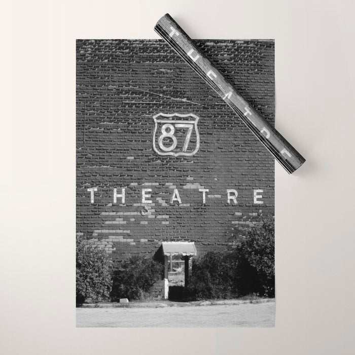 Drive in Movie Theater Black and White Wrapping Paper Gallery Image 1
