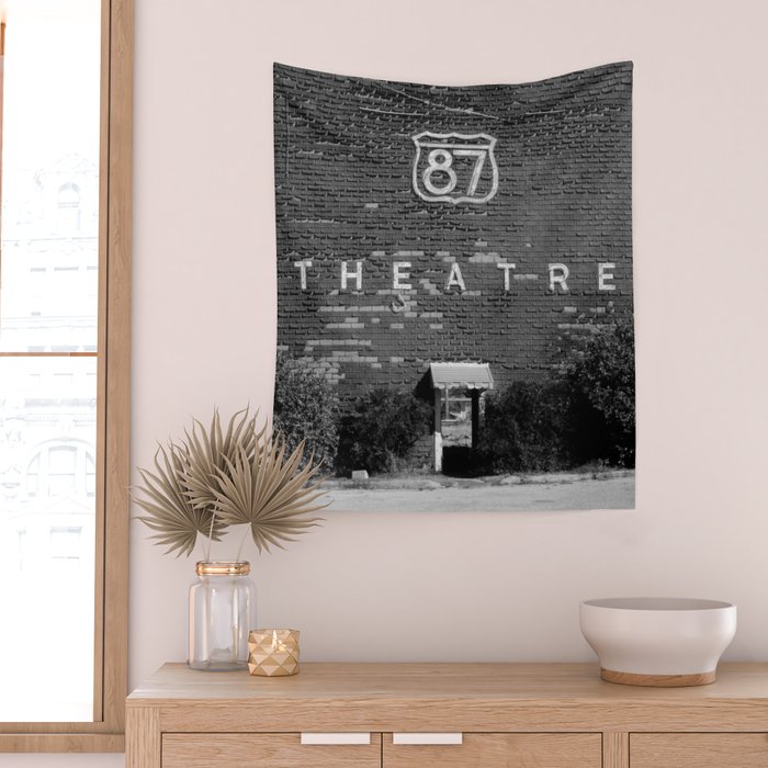 Drive in Movie Theater Black and White Wall Tapestry Gallery Image 2