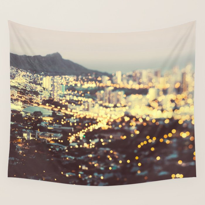 Diamond Head Sunset - Honolulu Hawaii, Abstract Travel Photography Wall Tapestry Gallery Image 1