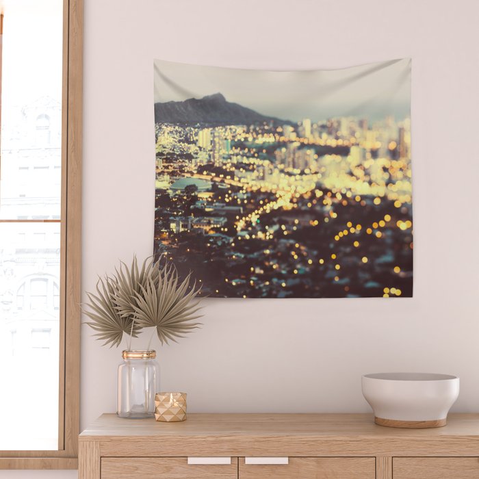 Diamond Head Sunset - Honolulu Hawaii, Abstract Travel Photography Wall Tapestry Gallery Image 2