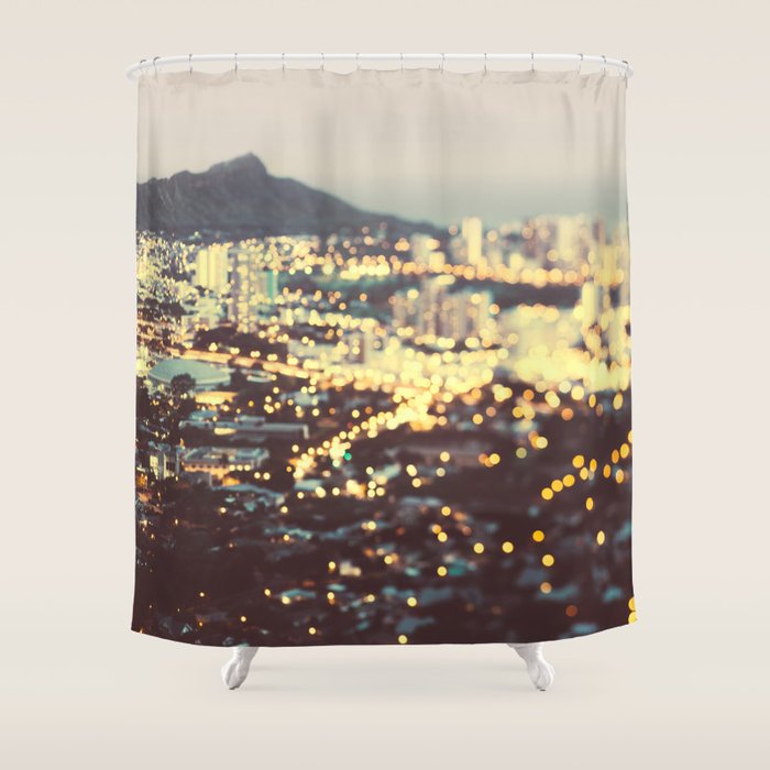 Diamond Head Sunset - Honolulu Hawaii, Abstract Travel Photography Shower Curtain Gallery Image 1