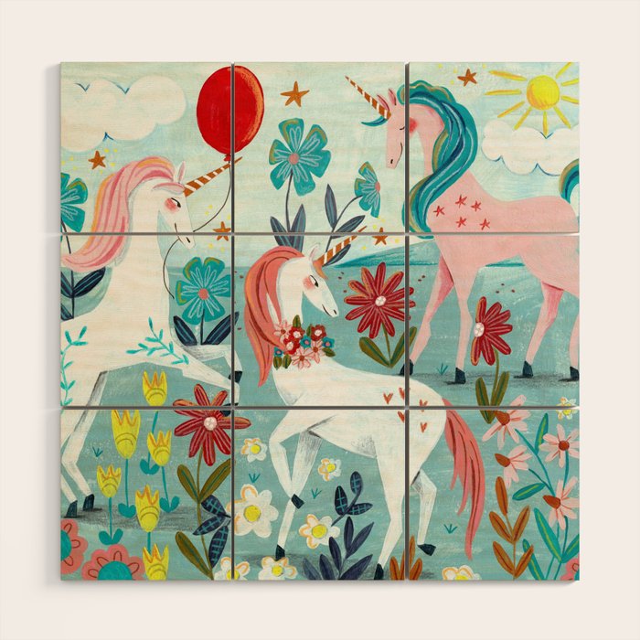 Unicorns landscape Wood Wall Art Gallery Image 1