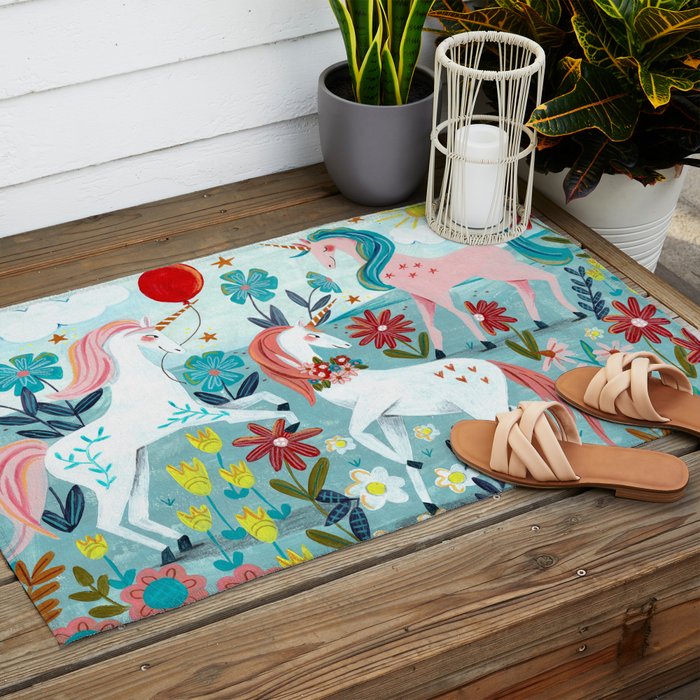 Unicorns landscape Outdoor Rug Gallery Image 2