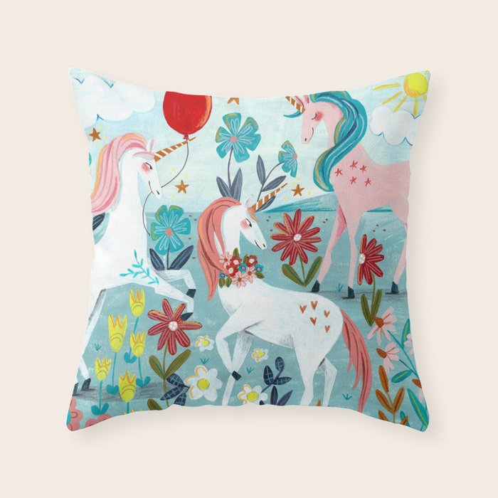 Unicorns landscape Throw Pillow Gallery Image 6