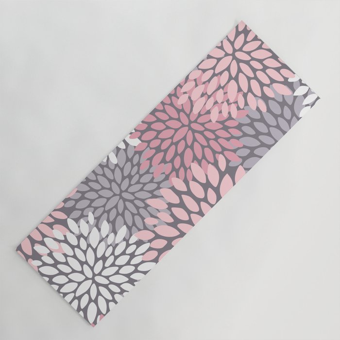 Festive, Floral Prints, Pink, White on Gray Yoga Mat Gallery Image 1