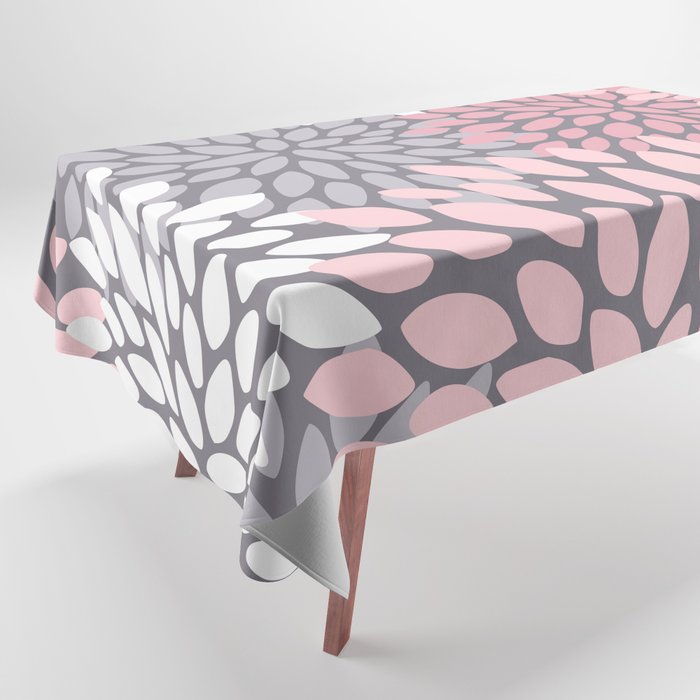 Festive, Floral Prints, Pink, White on Gray Tablecloth Gallery Image 1