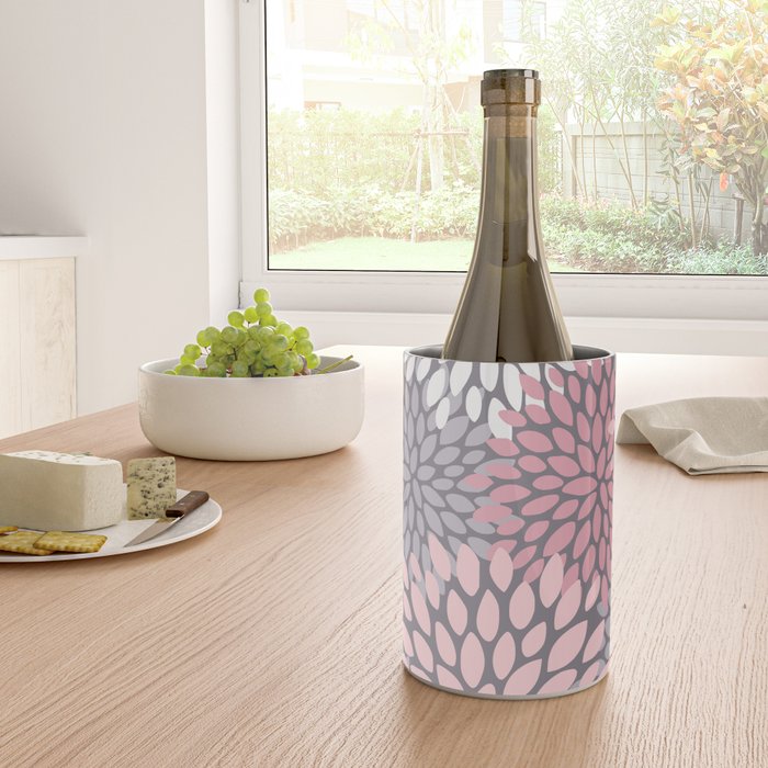 Festive, Floral Prints, Pink, White on Gray Wine Chiller Gallery Image 4