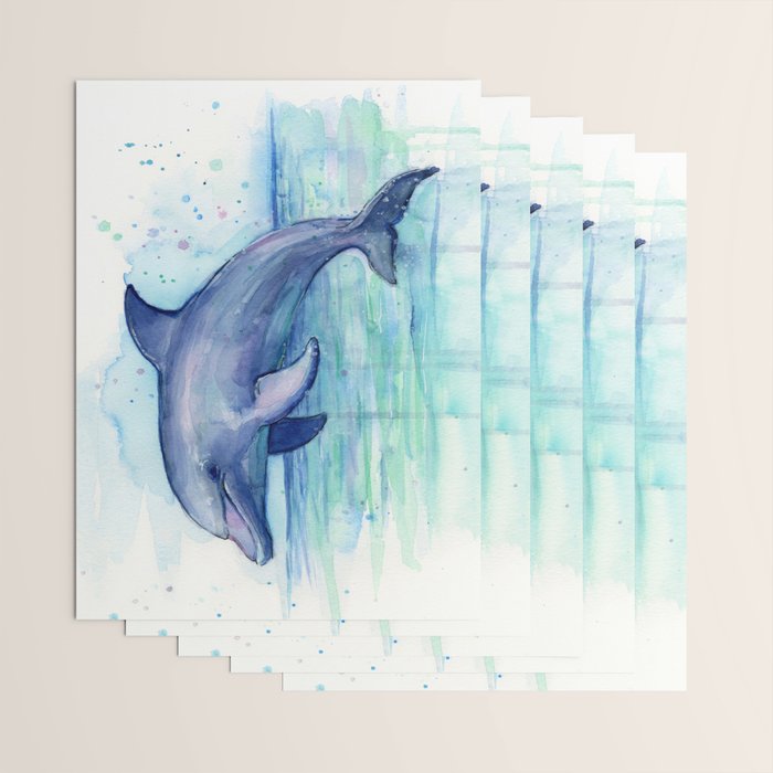 Dolphin Watercolor Sea Creature Animal Wrapping Paper Gallery Image 3