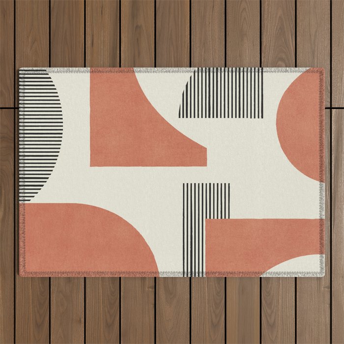 Abstract Lines Composition - Orange Brown Outdoor Rug Gallery Image 1