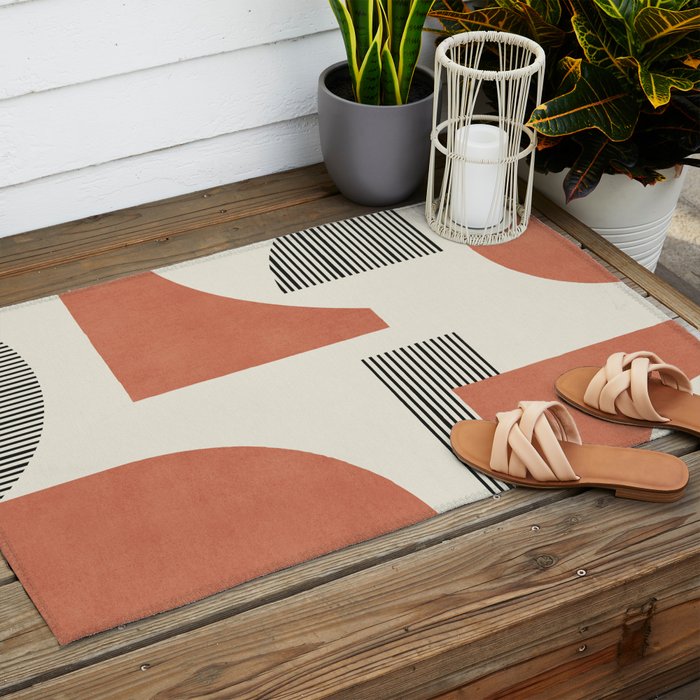 Abstract Lines Composition - Orange Brown Outdoor Rug Gallery Image 2