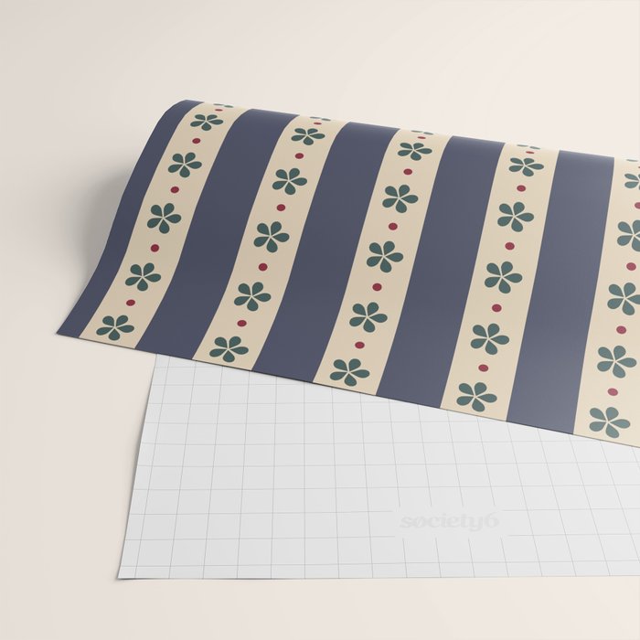 Blue Stripes And Flowers Wrapping Paper Gallery Image 2