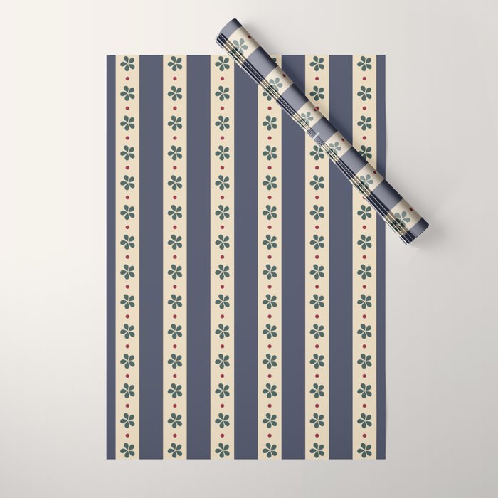 Blue Stripes And Flowers Wrapping Paper Gallery Image 1