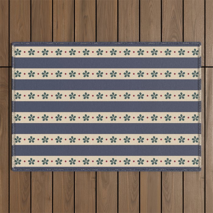 Blue Stripes And Flowers Outdoor Rug Gallery Image 1