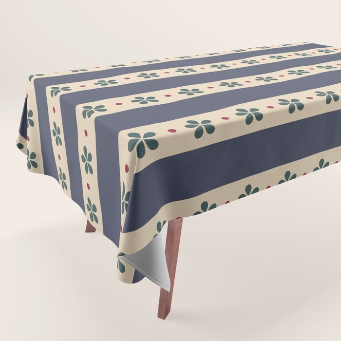 Blue Stripes And Flowers Tablecloth