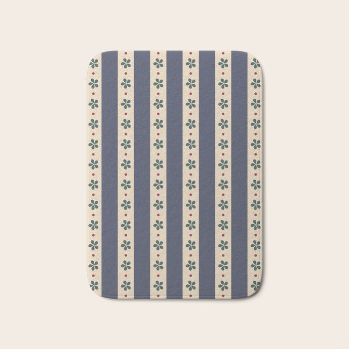 Blue Stripes And Flowers Bath Mat Gallery Image 1