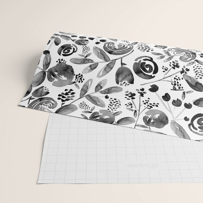 Bountiful Bouquet Black Watercolor Wrapping Paper Gallery Image 2