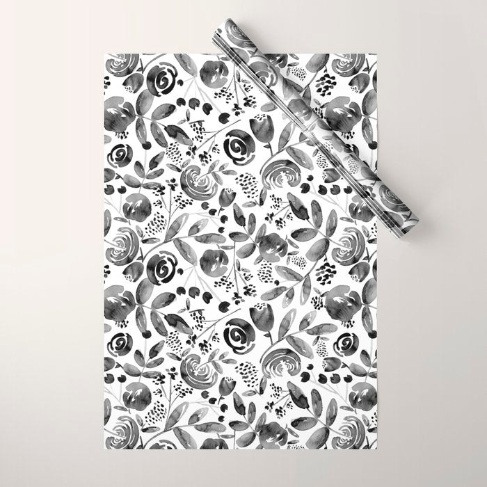 Bountiful Bouquet Black Watercolor Wrapping Paper Gallery Image 1