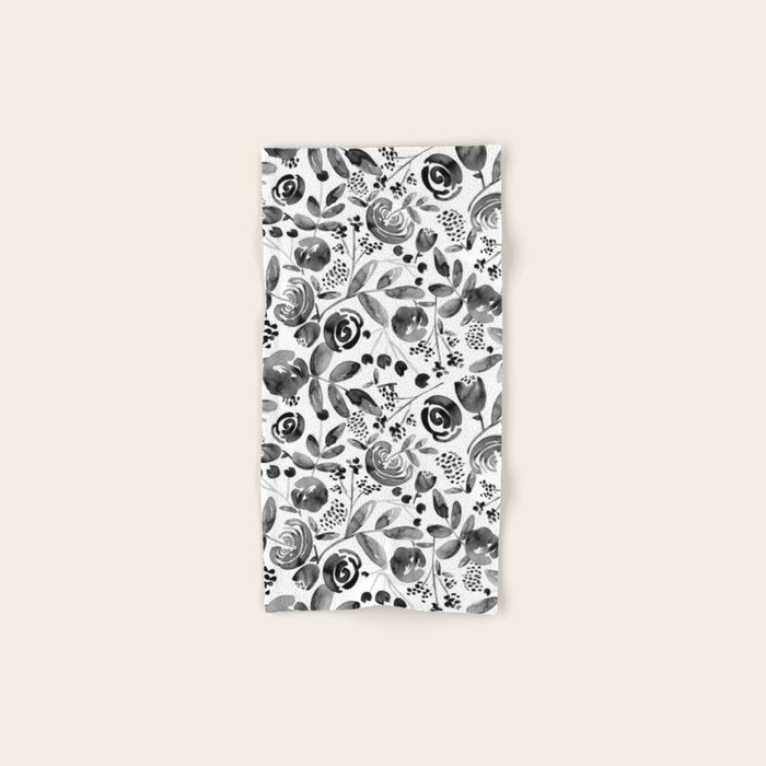 Bountiful Bouquet Black Watercolor Bath Towel Gallery Image 1