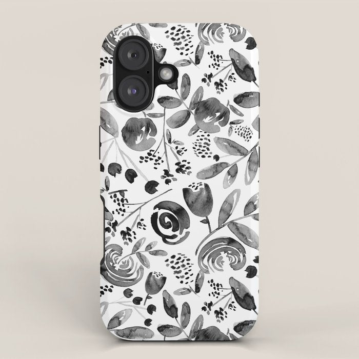 Bountiful Bouquet Black Watercolor iPhone Case Gallery Image 1