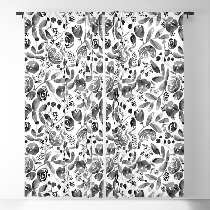 Bountiful Bouquet Black Watercolor Window Curtain Gallery Image 5