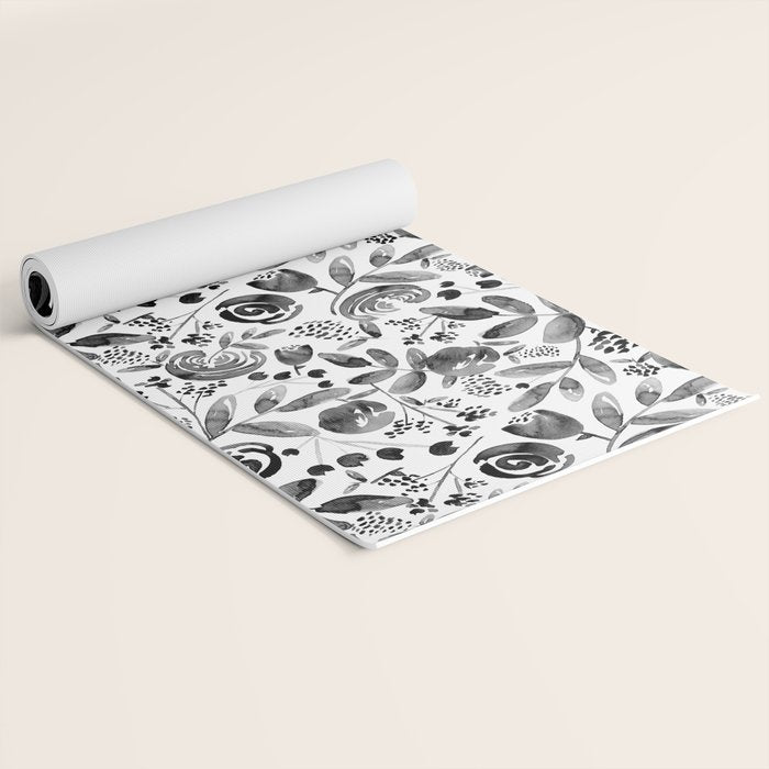 Bountiful Bouquet Black Watercolor Yoga Mat Gallery Image 2
