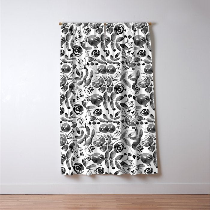 Bountiful Bouquet Black Watercolor Window Curtain Gallery Image 3