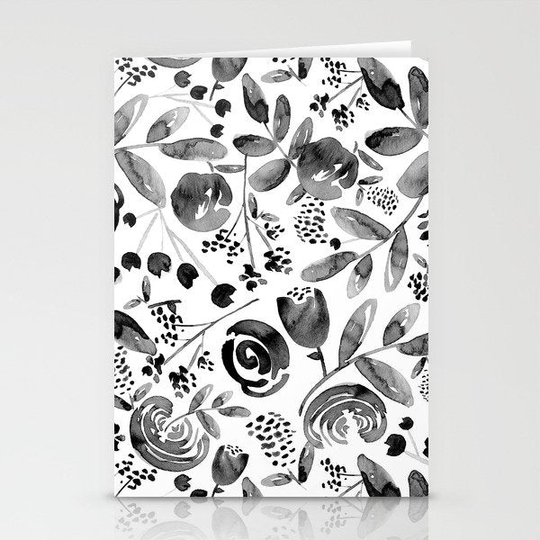 Bountiful Bouquet Black Watercolor Stationery Card Gallery Image 1