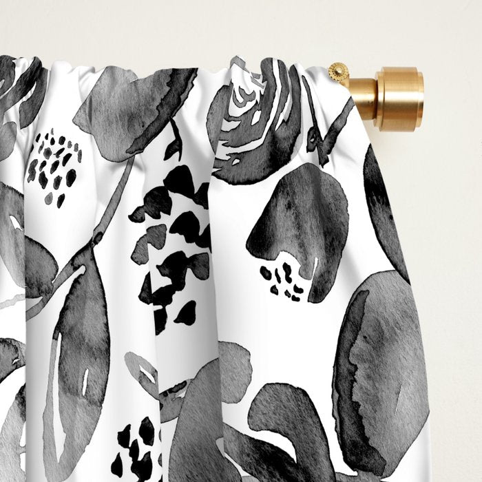 Bountiful Bouquet Black Watercolor Window Curtain Gallery Image 2