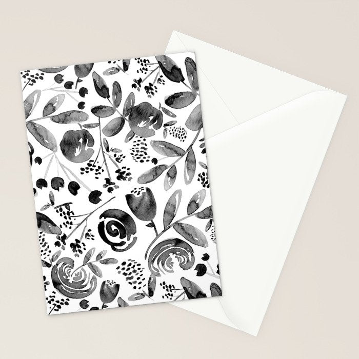 Bountiful Bouquet Black Watercolor Stationery Card Gallery Image 2