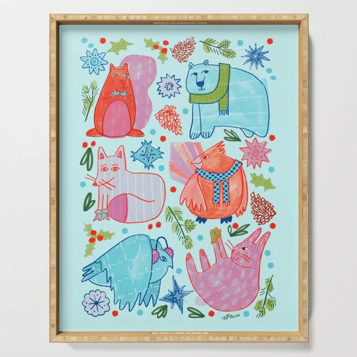 Winter Forest Woodland Animals in Arctic Blue Serving Tray Gallery Image 1