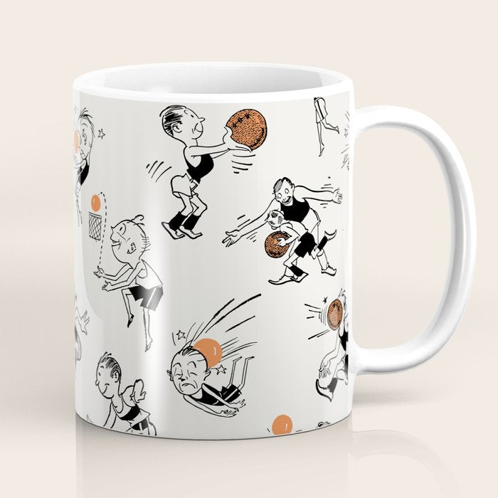Basketball Fun Comic Illustration Pattern with Balls on Grey Background Coffee Mug Gallery Image 1