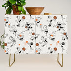 Basketball Fun Comic Illustration Pattern with Balls on Grey Background Credenza Gallery Image 1