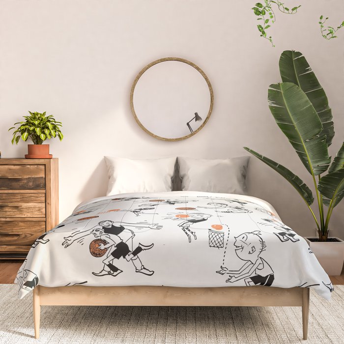 Basketball Fun Comic Illustration Pattern with Balls on Grey Background Comforter Gallery Image 3