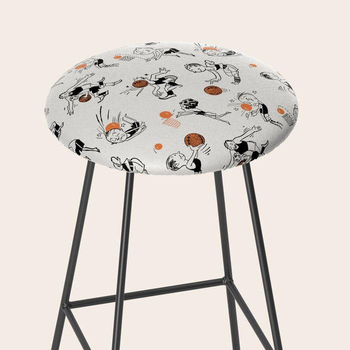 Basketball Fun Comic Illustration Pattern with Balls on Grey Background Stool Gallery Image 2