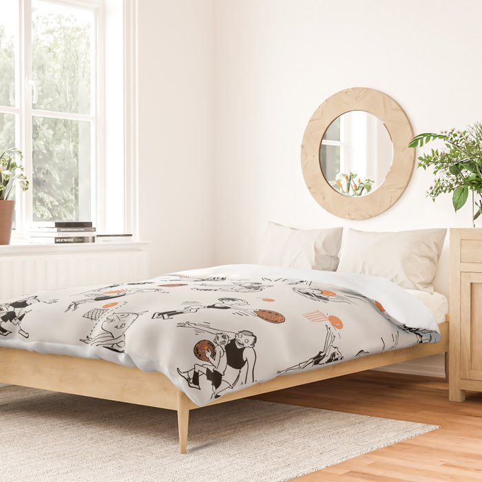 Basketball Fun Comic Illustration Pattern with Balls on Grey Background Duvet Cover Gallery Image 2