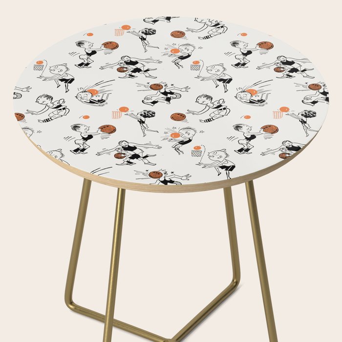 Basketball Fun Comic Illustration Pattern with Balls on Grey Background Side Table Gallery Image 2