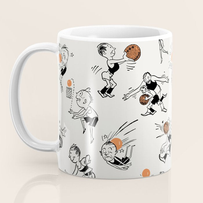 Basketball Fun Comic Illustration Pattern with Balls on Grey Background Coffee Mug Gallery Image 3